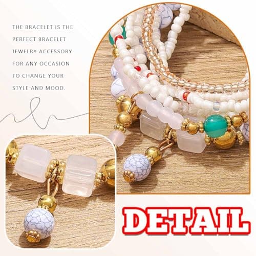 Jovono Boho Bracelets empilables en perles pour femmes - Chaîne de main élastique vintage - Perles de rocaille colorées