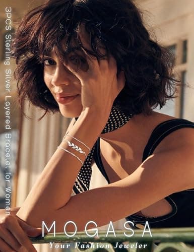 MOGASA Bracelet Argent Sterling 925 Femme Empilable Bijoux Réglable pour Femme Filles Œuvres d'Art Empilable Vaguement O