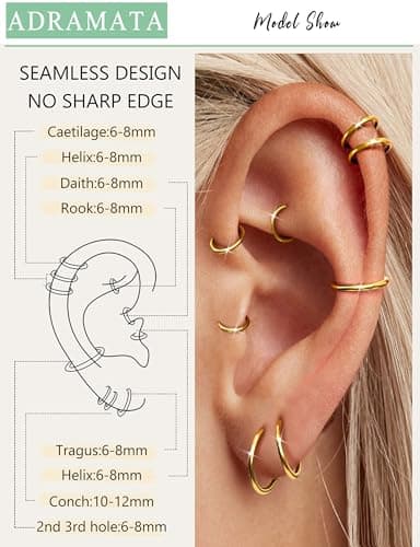 Adramata 8 Pièces Anneaux de Perforation de Nez en Acier Chirurgical pour Hommes Femmes 16G Récupéré Standard 100mm Conc