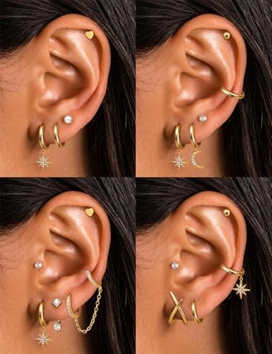 Adramata Or Argent Boucles d'Oreilles Femme Piercings Tragus Helix 10 Paires Climatiques Étanches