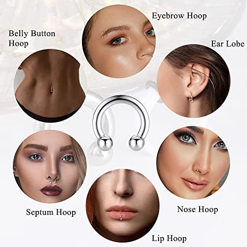 Adramata 30 Pièces Fer à Cheval Septum PiercingAnneaux Set Standard 100