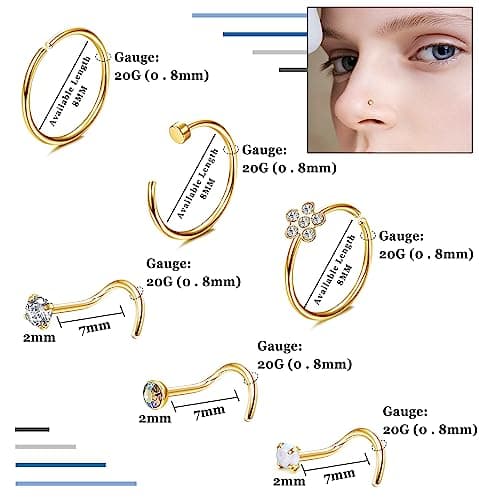 Adramata - Piercings pour Nez en Acier Chirurgical Brillant et en Or Argenté pour Femme et Homme | Recycled Claim | 26Pi