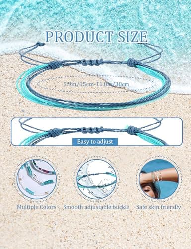Adramata 24 Pièces Bracelets Fantaisie pour Femme Épingle des Trendsetters Plage Océan Boho Vibes Bracelets Réglables Fa