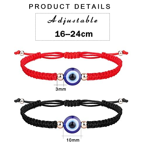 Adramata Oeil Turco Bijoux Femmes Hommes - Porte Bonheur Réglable Tressé Recycled Porte-Bonheur 12 Pièces Noir Rouge