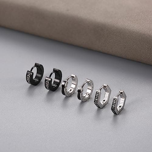 Adramata Boucles d'Oreilles Hommes Acier Inoxydable, Viking Runes Noir, Diamètre Intérieur 9mm Recycled Claim Standard 1