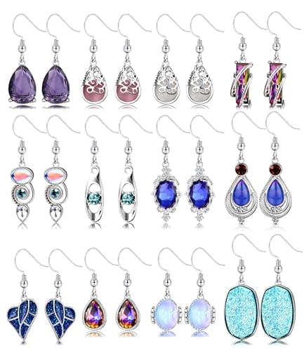 Adramata 12 Paires Boucles d'Oreilles Femme Mode Vintage Acier Inoxydable Pierre de Lune Fantaisie Boho CadeauZW
