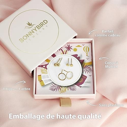 BONNYBIRD® Boucles d'Oreilles Acier Inoxydable Femme "BonnyClassic" - Résistance à l'eau & Bien Toléré Par la Peau | Or