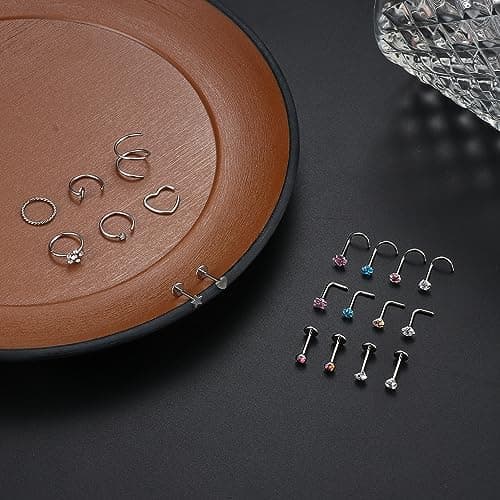 Adramata Élégants Piercings au Nez pour Femme et Homme - 20PC Acier Chirurgical 2MM CZ Coeurbijoux Recyclé Standard 100