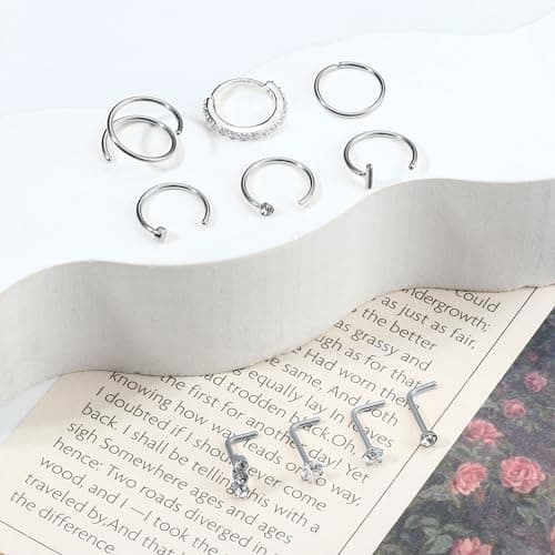 Adramata Piercings au Nez Or 14k Femme Homme 10 Pièces 20G Piercing Rond CZ Coeur Bijoux Percing Or Argent Épingles de N