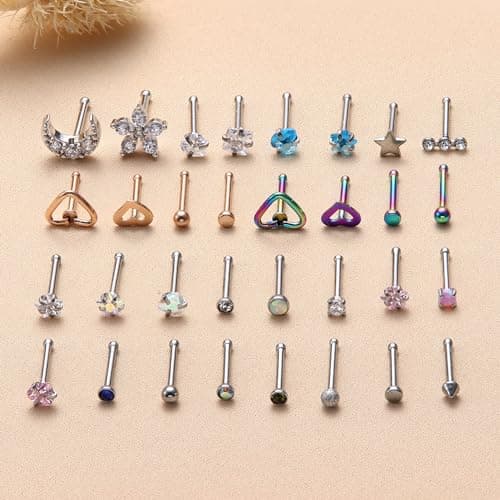 LOLIAS Piercing Nez Acier Chirurgical Femme Screw Piercing Nez Diamond CZ Nostril Piercing Standard 100