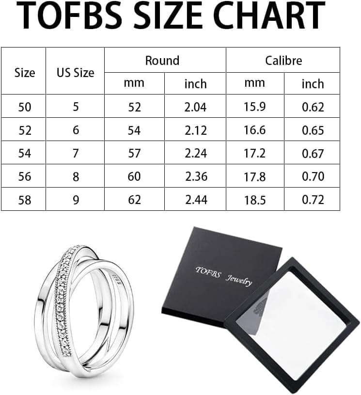 TOFBS Bagues à Trois Anneaux Imbriqués en Argent 925 avec Zircon Cubique - Cadeau de Mariage et Engagement pour Femme