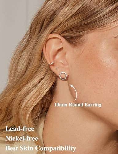 Adramata 925 Rondes En Argent Pour Femmes Boucles d'Oreilles, Boucles d'Oreilles Cercle De 10mm Plates De 8mm Petites Bo