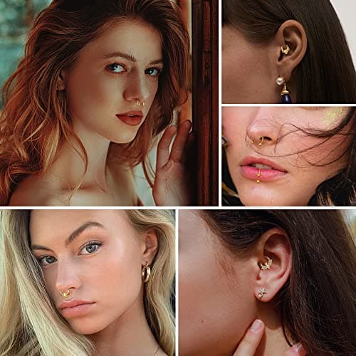 Adramata - Nez Anneaux Piercing pour Femmes | Aç smellurgical 12pcs 16G Tragus Conch Helix Septum Daith Boucles d'oreill