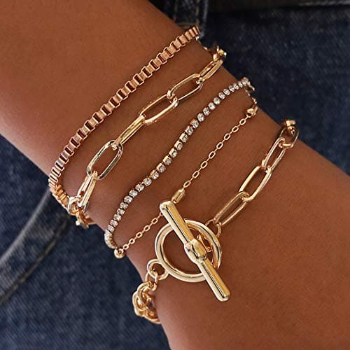 bracelets ShiQiao dorés pour femmes - Bohème glittering accessory - Lot de 5 bracelets cristal et métal