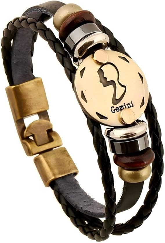 URBAN SPARKS 12 constellations bracelet en cuir tressé avec fermerture magnétique pour homme - Longueur 21 cm - Accessoi — Gémeaux