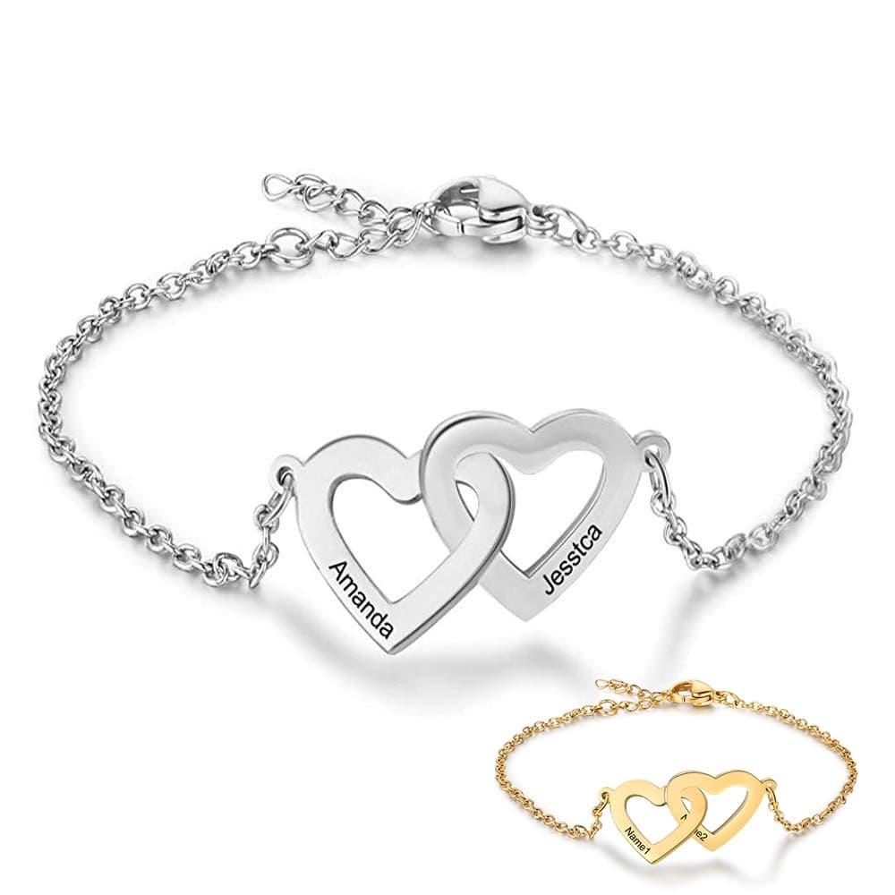 Bracelet Personnalisé Argent Gravé Nom Simulé Pierre de Naissance Chaîne Ajustable Cadeau Mère Anniversaire Fête des Mèr
