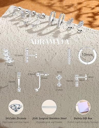 Adramata Boucles d'Oreilles Femme Acier Inoxydable hypoallergéniques Piercings Cartilage Tragus Helix Trendy Recycled Ar