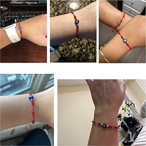 Adramata 12 Pcs Mauvais Œil Hamsa Chakra Bracelets Réglables pour Femme et Homme Ports Bonheur Bijoux Turquoise Rouge No