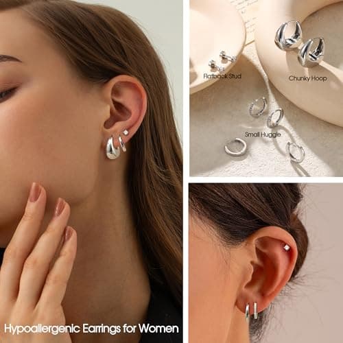 Adramata Boucles d'Oreilles Plaqué Or 14K Argent Femme Piercing Helix Tragus Petites Boucles d'Oreilles Femme Recycled 4