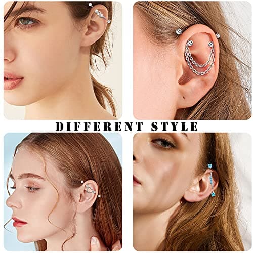 Adramata 13 Pièces Piercings Industriels 14G 16G Acier Chirurgical Boucles d'Oreilles Helix Cartilage Serpent Or Argentb
