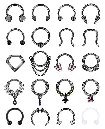 AdramataSeptumAcierChirurgicalHommesAccessoiresOreillesStandard100PcsCZConchCartilageTragusHélixeAnneauxFeràChevalbijoux — Noir