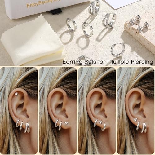 Adramata 4 Pairs Boucles d'Oreilles FemmePlaqué Or 14K/Argent - Piercings Tragus, Helix & Creole - Élégantes & Durables