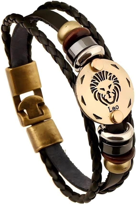 URBAN SPARKS 12 constellations bracelet en cuir tressé avec fermerture magnétique pour homme - Longueur 21 cm - Accessoi — Lion