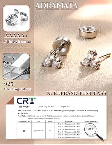 Adramata Boucles d'Oreille Argent 925 Femme + Brillant Cubique + Femme + Bijouterie Accessoire + Piercings Tragus et Hel