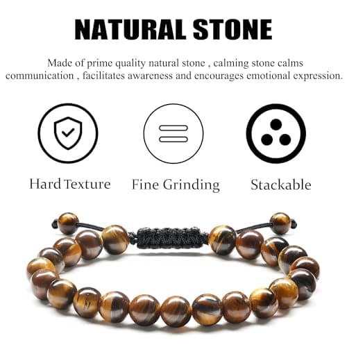 Bracelet Adramata Homme Pierre Naturelle 8mm Oeil de Tigre Reglable Bijoux Cadeau Recycled Standard 100