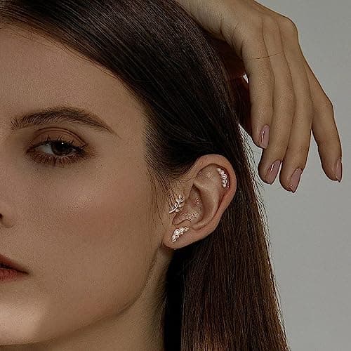 Adramata - Piercings Oreilles en Acier Chirurgical Opales Or Argent - Bijoux Piercing Cartilage & Daith pour Adults