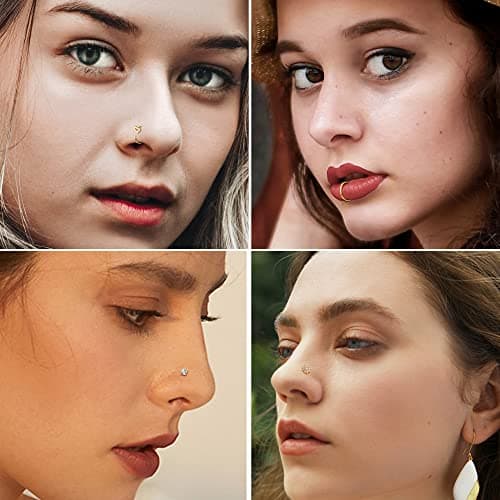 Adramata Nez Anneau Acier Chirurgical pour Femmes et Hommes - 20Pcs 20G Piercing de Nez Anneaux de Lèvres Septum CZ Noir
