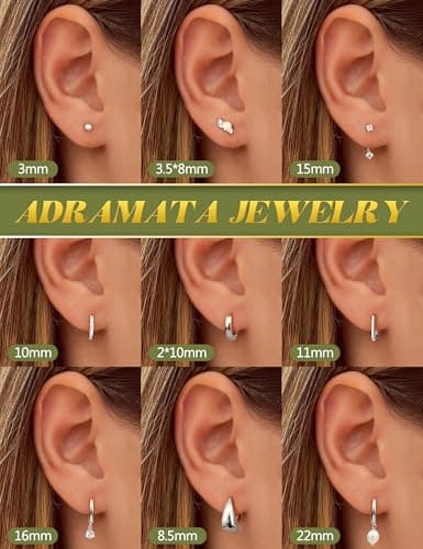Adramata 9 Pièces Boucles d'Oreilles Femme Or 14K Plaquées Argent Clous Pendantes Helix Piercing Recycled Élégantes Stan