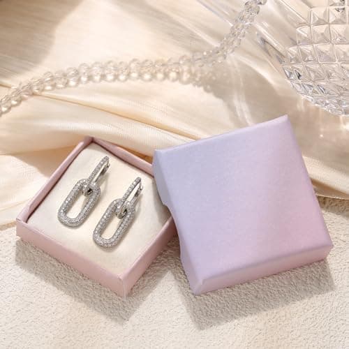 Milacolato Boucles d'Oreilles Convertibles Argentées avec Pavé de Zircon pour Femme Créoles Géométriques Plaquées Or 14