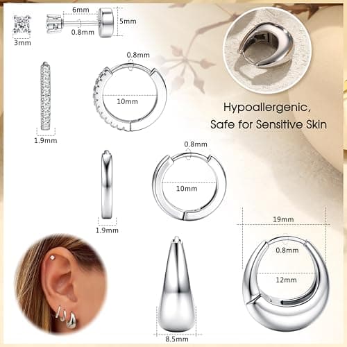 Adramata Boucles d'Oreilles Plaqué Or 14K Argent Femme Piercing Helix Tragus Petites Boucles d'Oreilles Femme Recycled 4