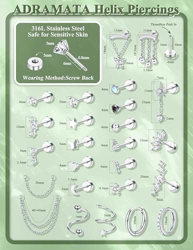 Adramata Piercings Boucles d'Oreilles Femme Or Argent 18K Créoles Conch Cartilage Tragus
