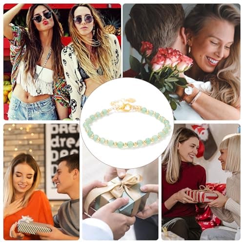 Bracelet Pierre Naturelle Uwiyo Femme 4mm Plqué Or Cristal Anniversaire Fête des Mères Noël