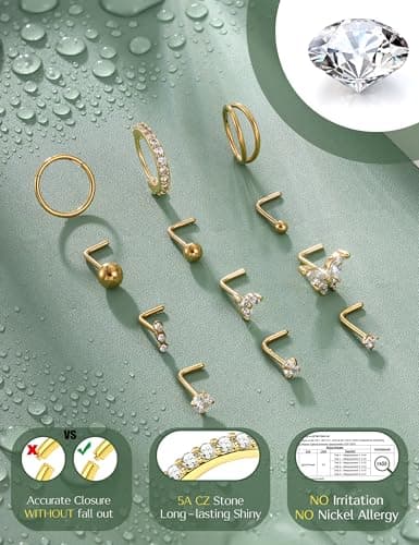 Adramata hypoallergénique piercing helix septum femme homme - Anneaux & Studs en forme de L 12Pcs 20G Acier Chirurgicalb