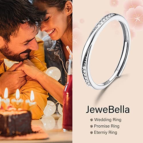 JeweBella Bague en Argent 925 Réglable Femme Zircone Classique Minimaliste Bijou