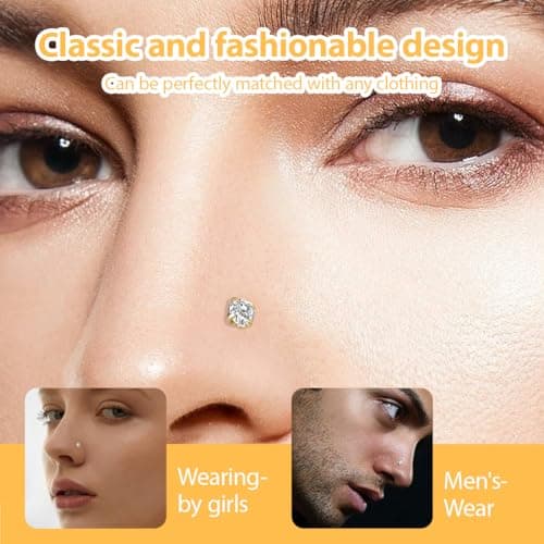IKOPFLN Piercings Nez 8 Pièces Acier Chirurgical 316L 2 mm Zircone Cubique Or Piercings de Nez Bijoux