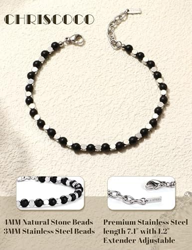 Bracelet Chriscoco Homme Femme Perle Pierre Naturelle Turquoise Oeil de Tigre 4MM Argent Acier Inoxydable Modeㇼ fashiona