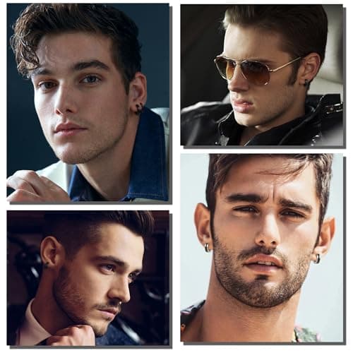 Adramata Boucles d'Oreilles Créoles Acier Inoxydable Homme Noir Piercing Helix et Cartilage