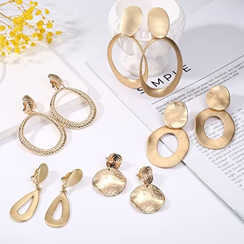 Boucles d'Oreilles Femme Or Grandes Pendantes Martelées Geométriques