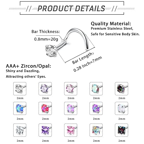 Ensemble de Clous de Nez Adramata 20 Pcs Multicolore Diamant Opale CZ Recycled Claim