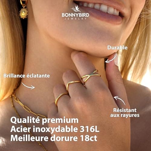 BONNYBIRD Lot de Bagues Femme en Acier Inoxydable Résistant à l'Eau BonnyClassic pour Femmes Occasions Spéciales