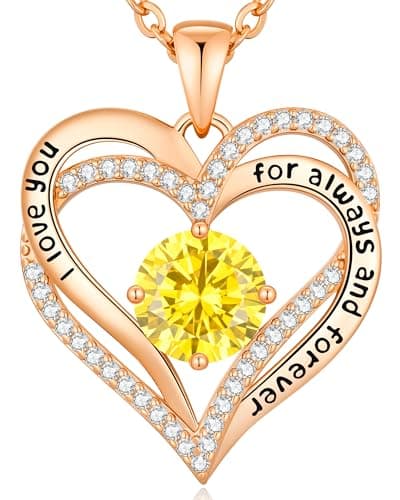 Collier Femme Coeur Pierre de Naissance, Bijoux Cadeau Fête des Mères Anniversaire Graduation Maman Noël Saint Valentin — Or Rose 11