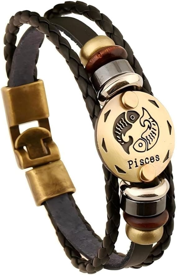 URBAN SPARKS 12 constellations bracelet en cuir tressé avec fermerture magnétique pour homme - Longueur 21 cm - Accessoi — Poissons