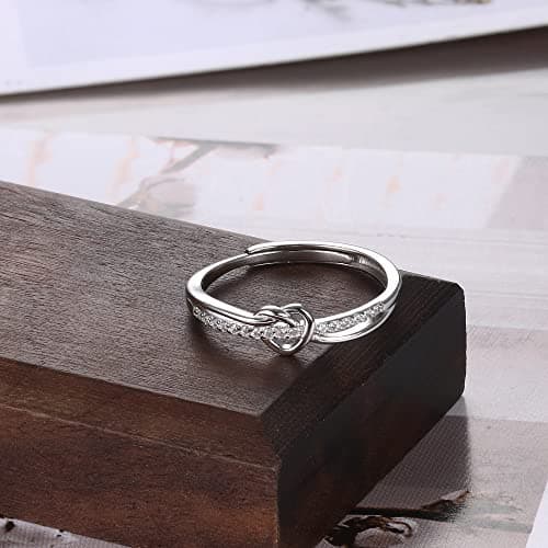 Bague Argent 925 Amour Noeud Réglable Femme Zircone Cubique Fiançailles Promesse Cadeaux Bijoux Femme