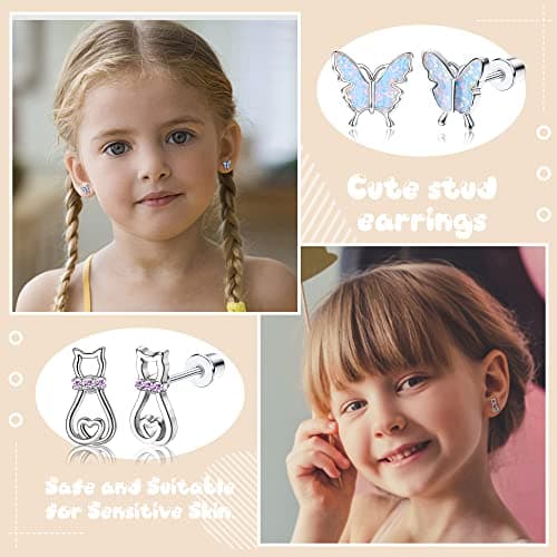 Adramata 10 Paires Boucles d'Oreilles Femme Fille Hypoallergéniques Boucles d'Oreilles en Acier Chirurgical à Papillon F
