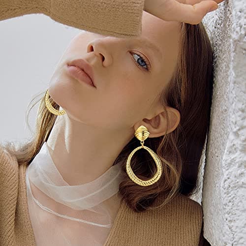 Boucles d'Oreilles Femme Or Grandes Pendantes Martelées Geométriques