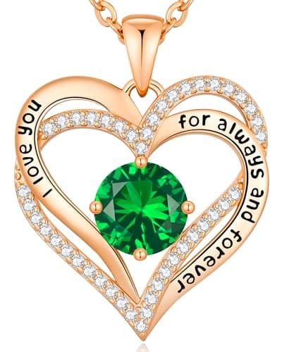 Collier Femme Coeur Pierre de Naissance, Bijoux Cadeau Fête des Mères Anniversaire Graduation Maman Noël Saint Valentin — Or Rose 05
